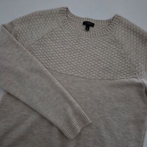 Talbots Cream Textured basket weave Knit Crewneck Sweater Lambswool‎ Blend sz LP